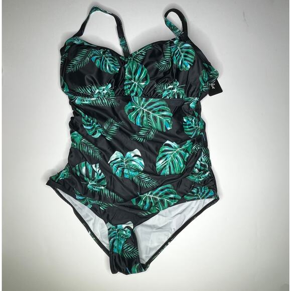 Aqua Eve Tropical Leaf One Piece Swimsuit New 14W - Picture 1 of 7
